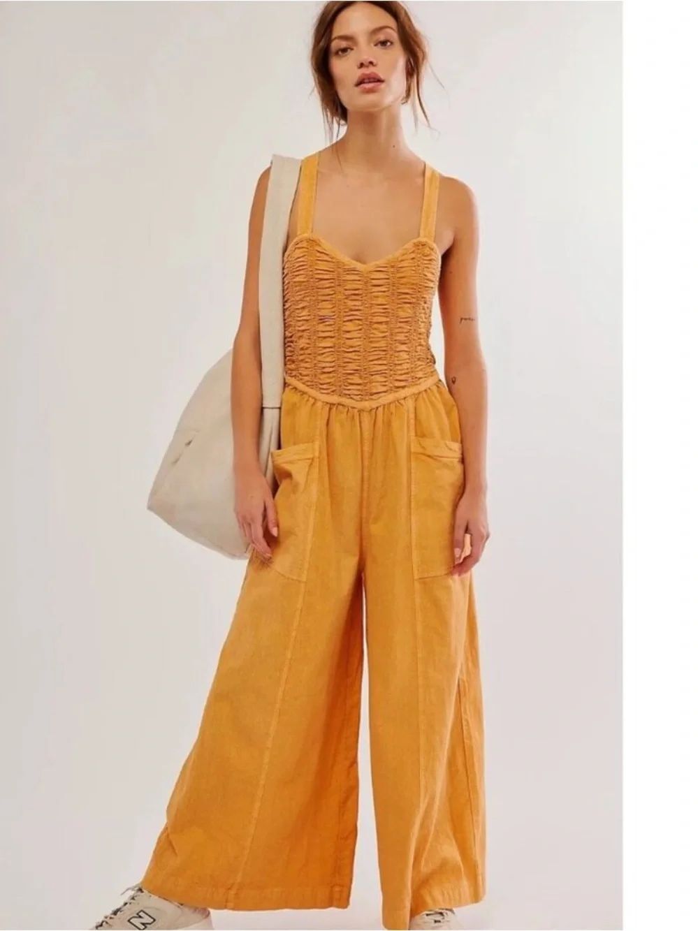 Free People Forever And Always Ruched One-Piece Jumpsuit In Orange Women’s XL